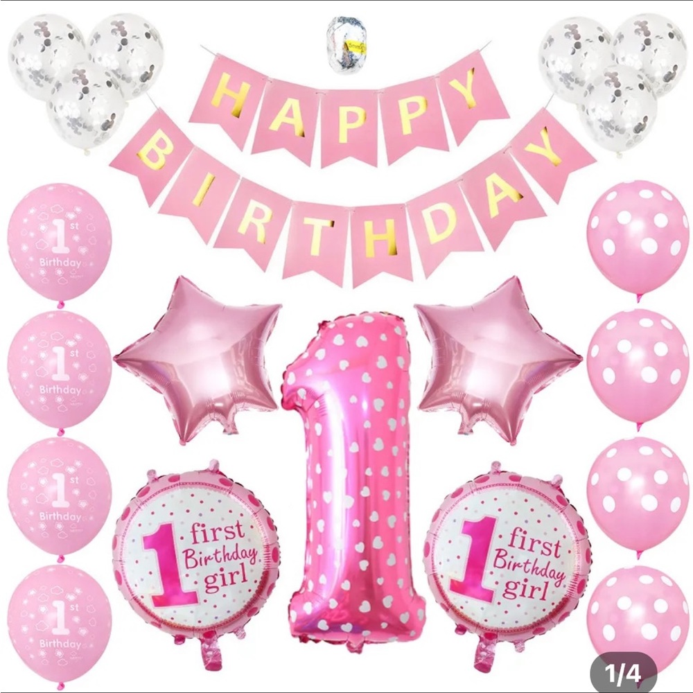 First birthday baby girl balloons set NEW